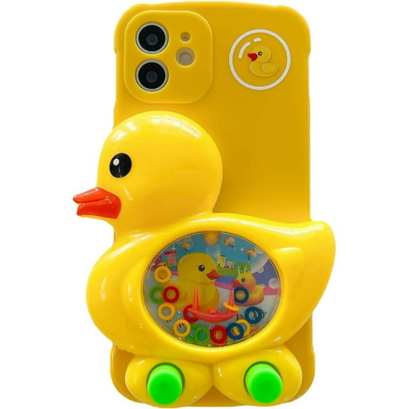 Pinsai 3D duck phone case with games novelty phone case cute play case soft silicone compatible with iPhone case 15 plus for teen, yellow