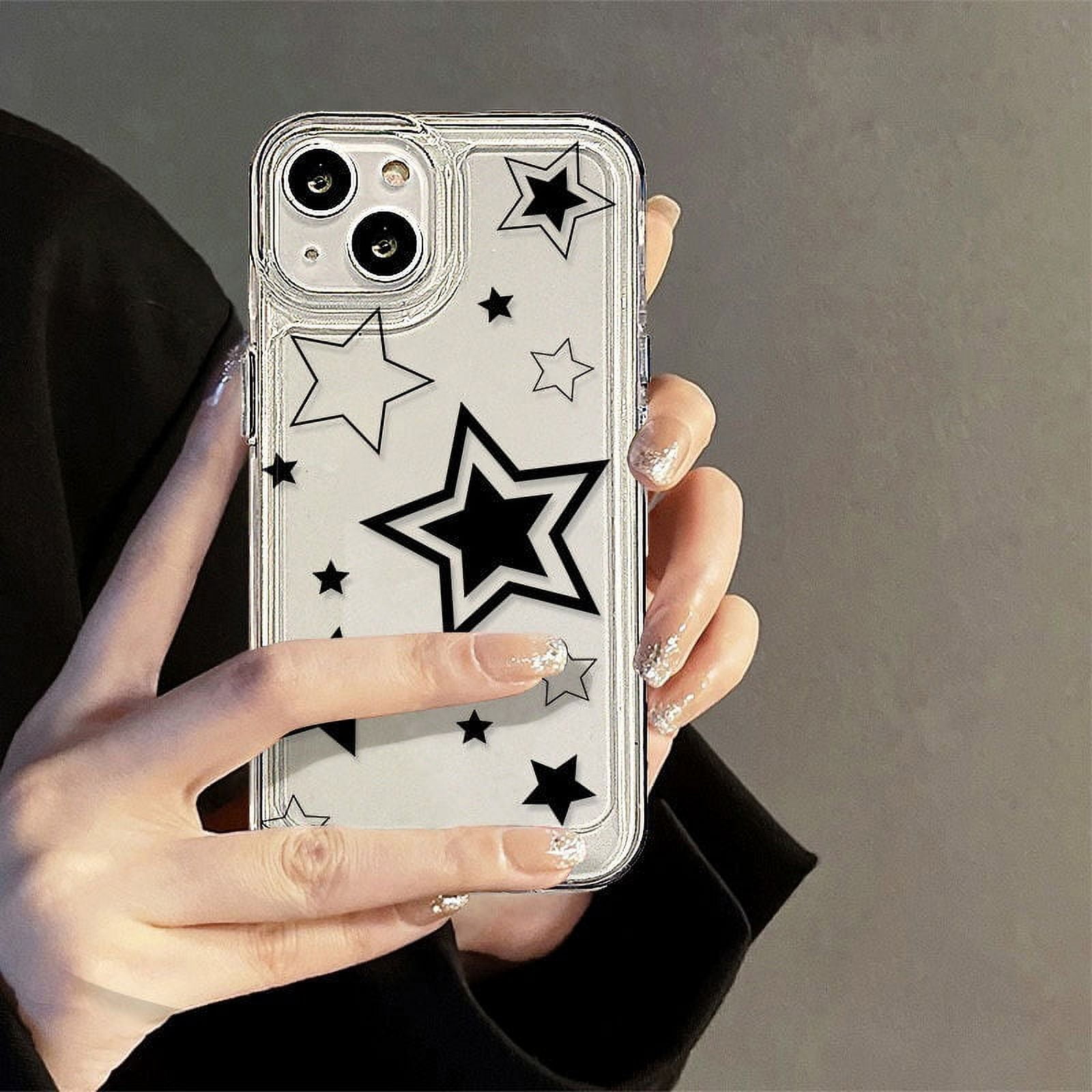 Pinsai compatible for iPhone 13 case cute clear black star pattern 