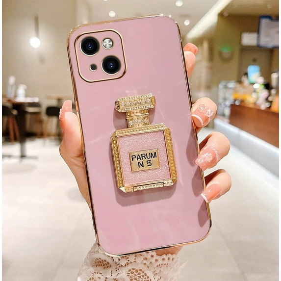 Pinsai for iPhone 13mini case grass purple with makeup mirror stand for cute girls women with girly luxury elegant design Funda