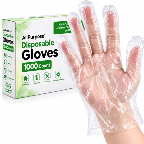 Pinshey 1000Pcs Disposable Gloves, Clear PE Plastic Gloves for Food Prep, Food Handling, Cooking, Cleaning & BBQ, Food Grade Kitchen Gloves, Anti-Slip, Extended Wrist, One Size