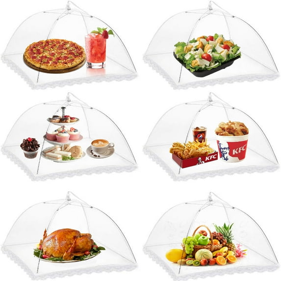 Pinshey Large Food Cover(6 Pack),17"X17" Reusable and Collapsible Food Tents,White