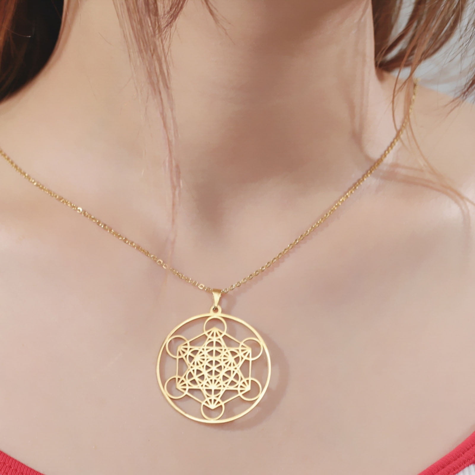 Pinshui metatron’s cube pendant for men, men's metatron cube necklace