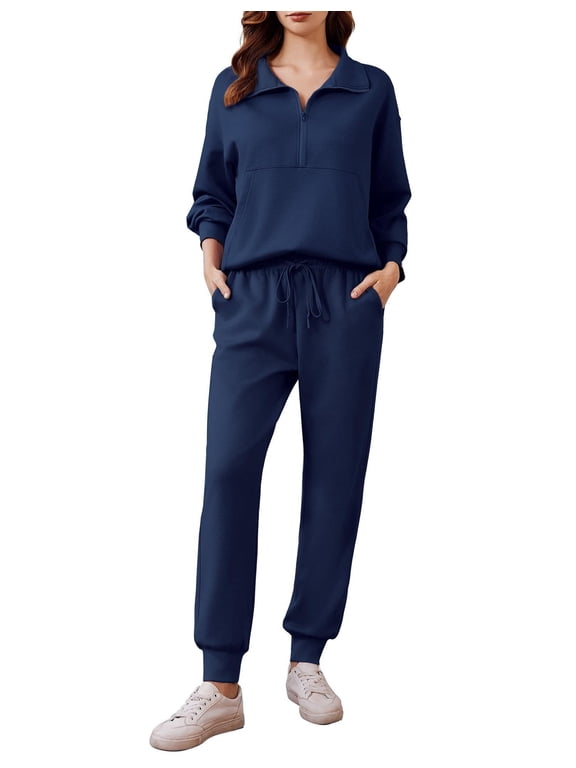 2 Piece Outfits for Women Long Sleeve Tracksuit Lounge Sets Travel Outfits Half Zip Sweatshirt Sweatpants Matching Set