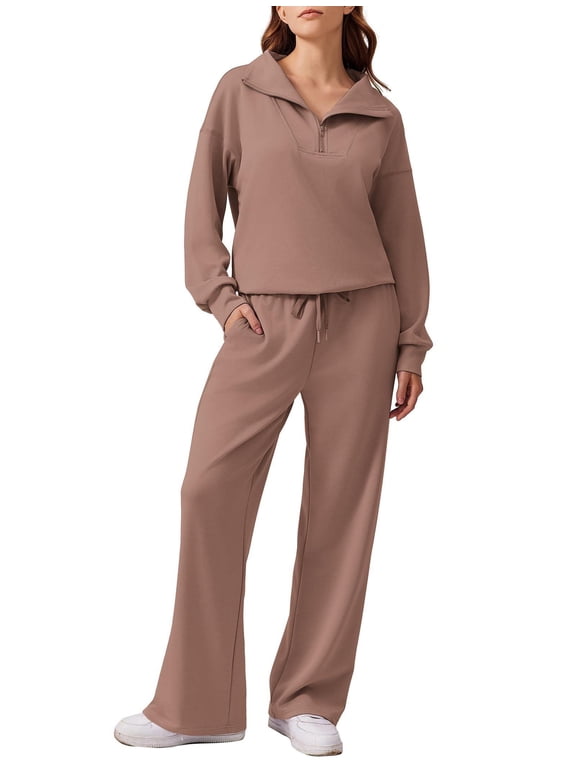 2 Piece Sets for Women High Waist Sweatsuit Zip Up Sweatshirt Sweatpants Lounge Set Tracksuit Travel Outfits