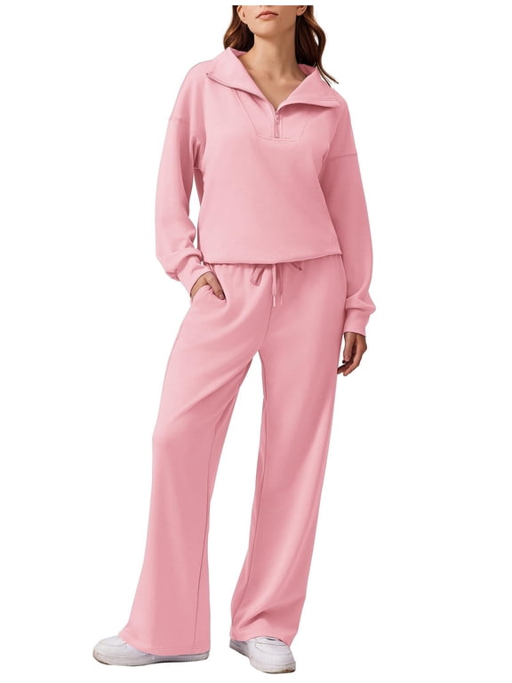 2 Piece Sets for Women High Waist Sweatsuit Zip Up Sweatshirt Sweatpants Lounge Set Tracksuit Travel Outfits