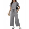 thumbnail image 1 of Pinspark 2 Piece Sets for Women Soft Short Sleeve Tracksuit Wide Leg Pants Lounge Matching Set Travel Summer Outfits, 1 of 6