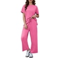 thumbnail image 1 of Pinspark 2 Piece Sets for Women Soft Short Sleeve Tracksuit Wide Leg Pants Lounge Matching Set Travel Summer Outfits, 1 of 6
