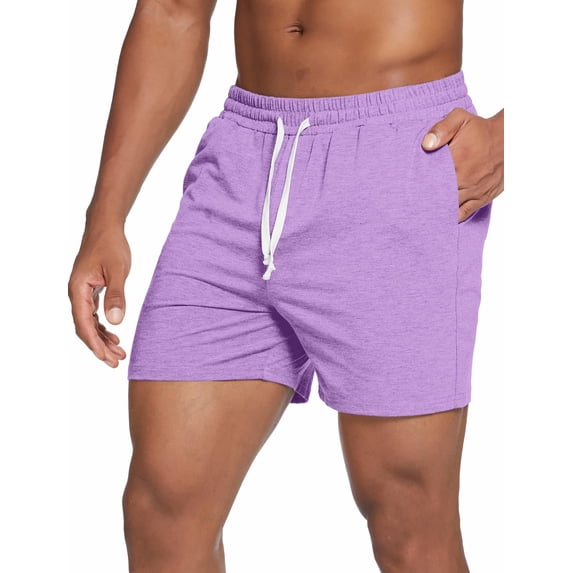 Pinspark 5.5 Inch Mens Pajama Shorts Sleep Cotton Lounge PJ Lightweight Elastic Waist Drawstring Nightwear Bottom with Pockets