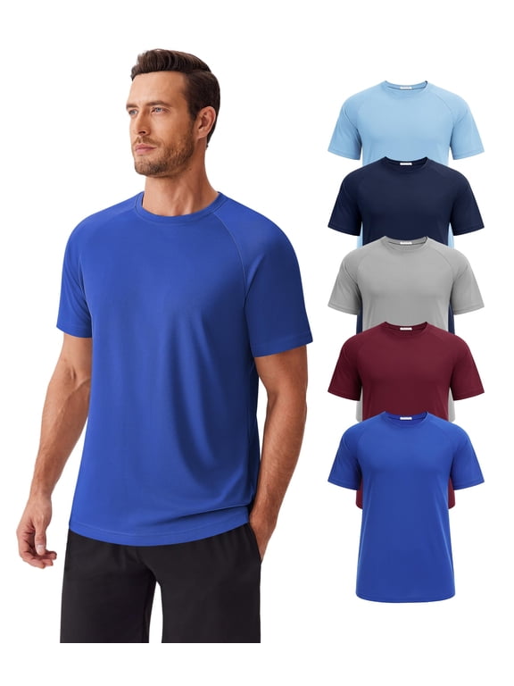 5 Pack Gym Workout Shirts Men Moisture Wicking T Shirts for Man Plain Summer Mesh T-Shirt Crew Neck Tees Shirt