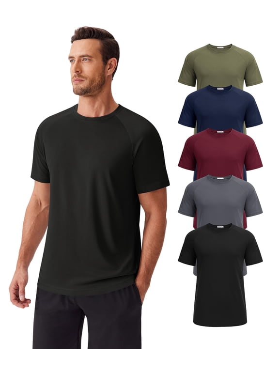 5 Pack Gym Workout Shirts Men Moisture Wicking T Shirts for Man Plain Summer Mesh T-Shirt Crew Neck Tees Shirt