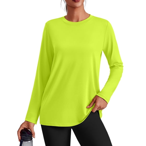 Pinspark Athletic Shirts Women Hip Length Yoga Top Long Sleeve Workout Shirt Quick Dry Tennis Tops Loose Fit Active Tops