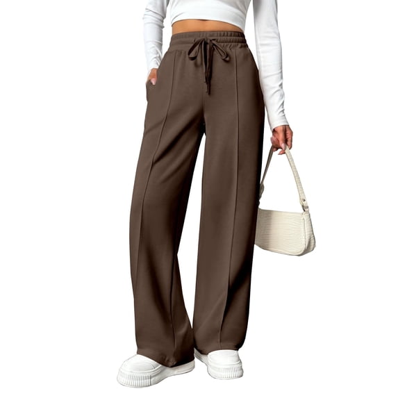 Pinspark Baggy Wide Leg Sweatpants for Women High Waisted Long Pant Loose Straight Leg with Two Side Pockets