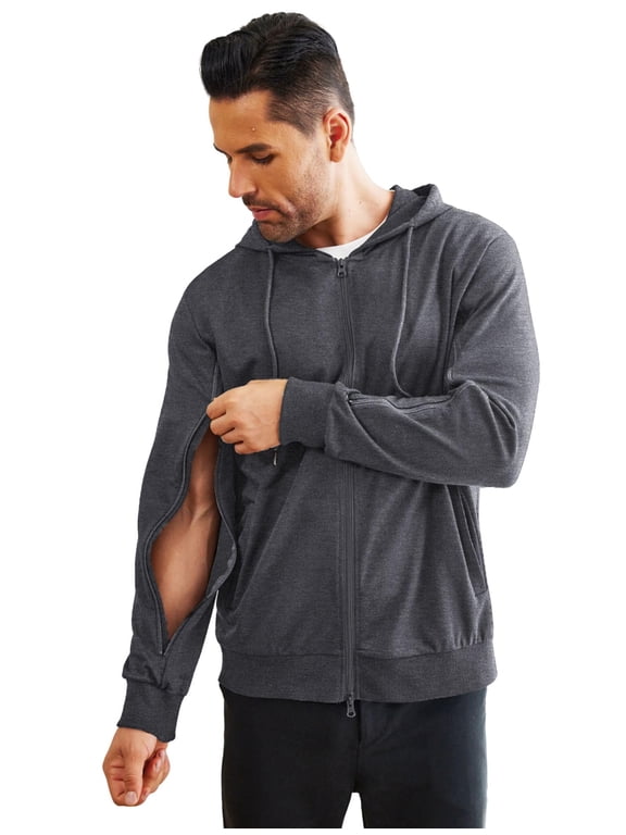 Dialysis Sweatshirts with Arm Zipper Jacket Full-Zip Lightweight Hemodialysis Cotton Jacket with Pockets