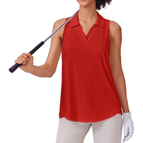 Pinspark Golf Shirts for Women Sun Protection Tennis Tank Top with Collar V Neck Racerback Athletic T-Shirt Lightweight Workout Tops Sleeveless Yoga Shirt