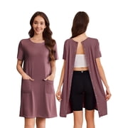 Pinspark Hospital Gowns for Women Open Back Tear Away Short Sleeve Dress Snap Open Post Surgery Adaptive Nightgown with Pockets