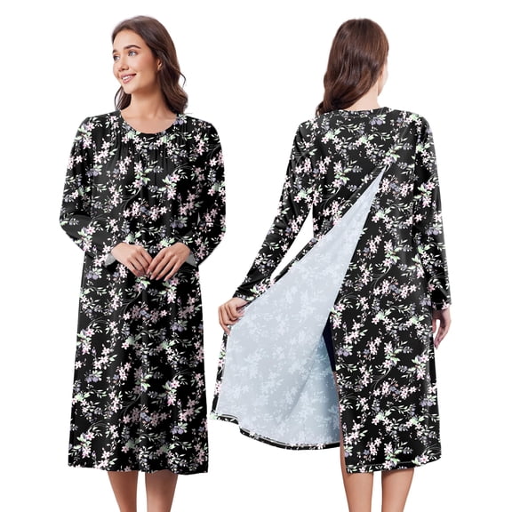 Pinspark Hospital Gowns for Women Post Shoulder Surgery Open Back Adaptive clothing lounge dress for Patients&Seniors Nightgown