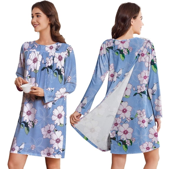 Pinspark Hospital Nightgowns Women Open Back Nightdress Bedridden Elderly Women' Pajama Dress Long Sleeve Post Surgery Gowns