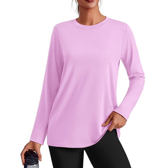 Pinspark Long Sleeve Workout Tops for Women Solid Athletic Shirts Lightweight Yoga Shirt Stretchy Running Top Loose Fit