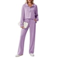 thumbnail image 1 of Pinspark Lounge Sets for Women Side Slit Sweatshirt Straight Leg Sweatpants with Pockets 2 Piece Matching Set Fall Fashion Sweatsuit Activewear Tracksuit, 1 of 5