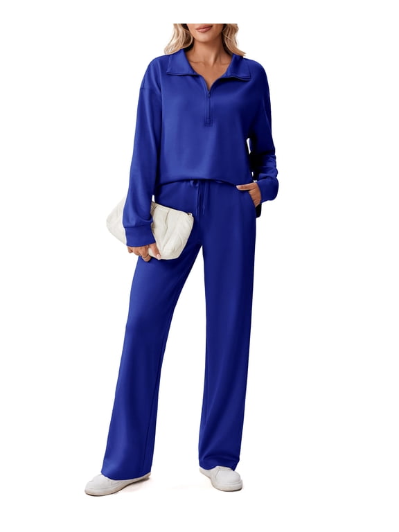 Lounge Sets for Women Side Slit Sweatshirt Straight Leg Sweatpants with Pockets 2 Piece Matching Set Fall Fashion Sweatsuit Activewear Tracksuit