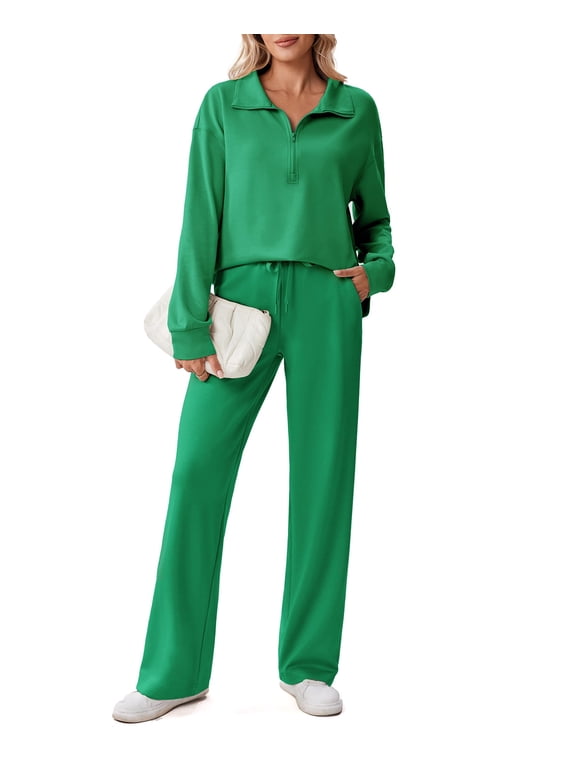Lounge Sets for Women Side Slit Sweatshirt Straight Leg Sweatpants with Pockets 2 Piece Matching Set Fall Fashion Sweatsuit Activewear Tracksuit