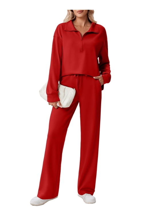 Lounge Sets for Women Side Slit Sweatshirt Straight Leg Sweatpants with Pockets 2 Piece Matching Set Fall Fashion Sweatsuit Activewear Tracksuit