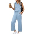 thumbnail image 1 of Pinspark Lounge Sets for Women 2 Piece Sleeveless V Neck with Side Slits Top and Nine Point Pants with Pockets Outfits Summer, 1 of 6