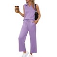 thumbnail image 1 of Pinspark Lounge Sets for Women 2 Piece Sleeveless V Neck with Side Slits Top and Nine Point Pants with Pockets Outfits Summer, 1 of 6