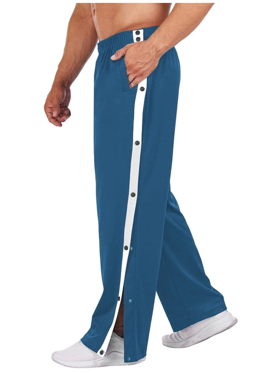 Men' Tear-Away Pants High Split Snap Button Casual Post-Surgery Sweatpants with Pockets