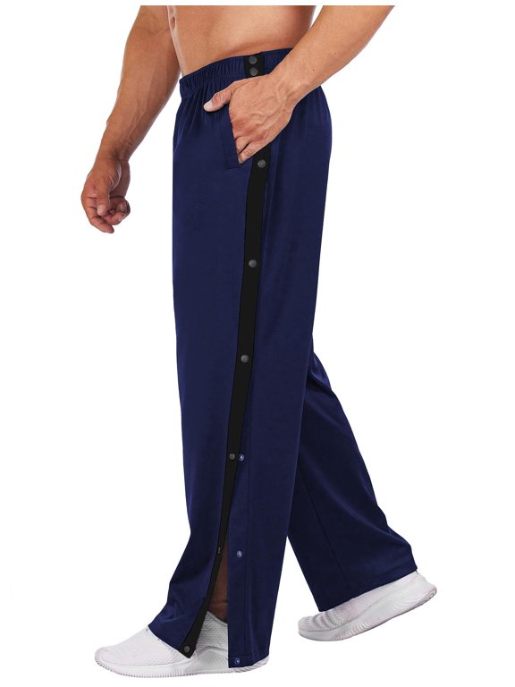 Men' Tear-Away Pants High Split Snap Button Casual Post-Surgery Sweatpants with Pockets