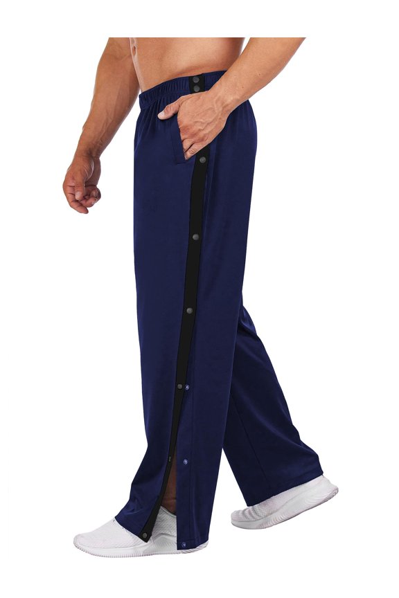 Men' Tear-Away Pants High Split Snap Button Casual Post-Surgery Sweatpants with Pockets