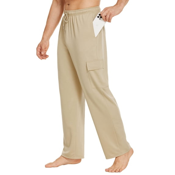 Pinspark Men's Baggy Cargo Sweatpants Open Bottom Straight Leg Loose Fit Drawstring Waist Deep Pockets