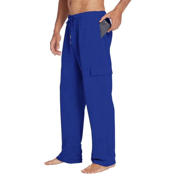 Pinspark Men's Baggy Cargo Sweatpants Open Bottom Straight Leg Loose Fit Drawstring Waist Deep Pockets
