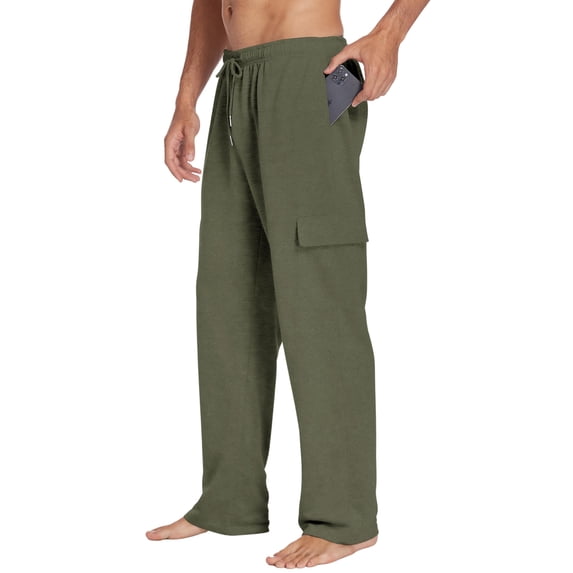 Pinspark Men's Baggy Cargo Sweatpants Open Bottom Straight Leg Loose Fit Drawstring Waist Deep Pockets