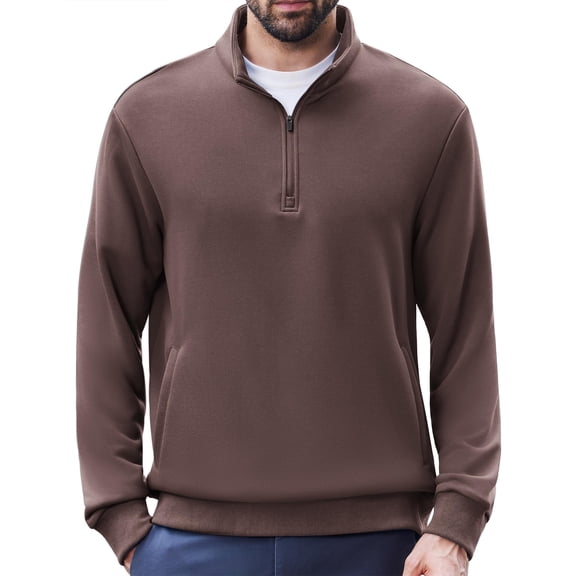 Pinspark Men's Quarter Zip Pullover Long Sleeve Mock Neck Sweatshirts with Pockets Thermal Midweight Polo Shirt Relaxed Fit