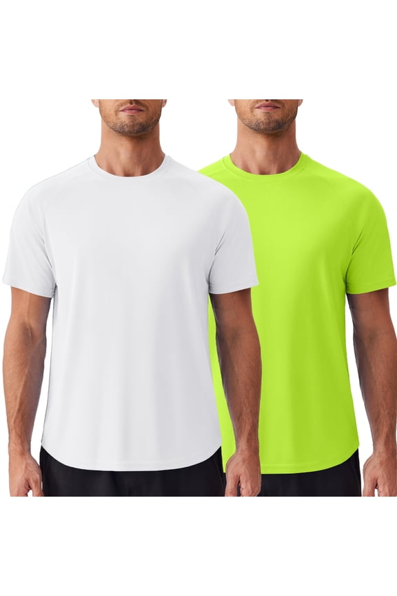 Mens 2 Pack UPF50+ Sun Protection Swim Surf Short Sleeve Athletic Shirts Rash Guard Quick Dry Performance Shirts