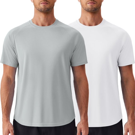 Pinspark Mens 2 Pack UPF50+ Sun Protection Swim Surf Short Sleeve Athletic Shirts Rash Guard Quick Dry Performance Shirts