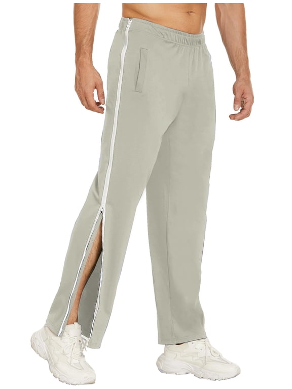 Mens Tear Away Basketball Pants 2 Side Zippers Snap Off Full Open Down Sweatpants Leg Post Surgery Pant with Pockets