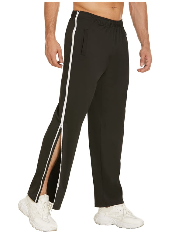 Mens Tear Away Basketball Pants 2 Side Zippers Snap Off Full Open Down Sweatpants Leg Post Surgery Pant with Pockets