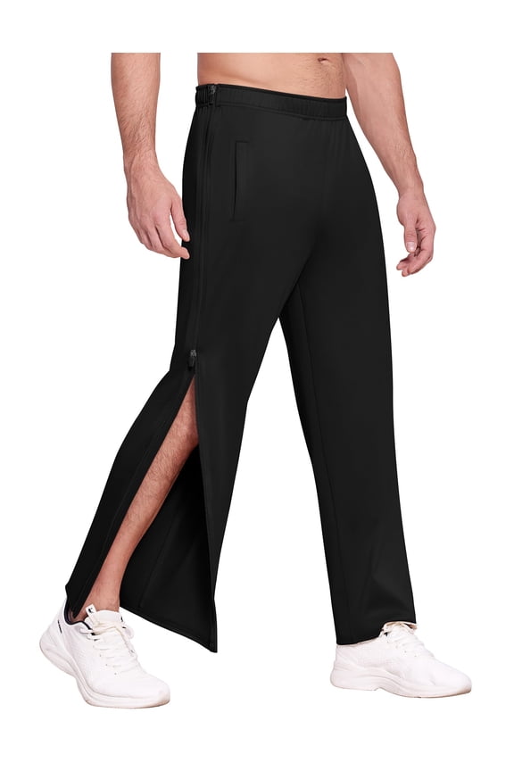 Mens Tear Away Basketball Pants 2 Side Zippers Snap Off Full Open Down Sweatpants Leg Post Surgery Pant with Pockets