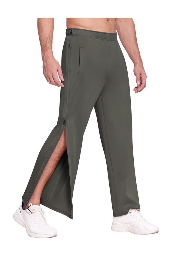 Mens Tear Away Basketball Pants 2 Side Zippers Snap Off Full Open Down Sweatpants Leg Post Surgery Pant with Pockets