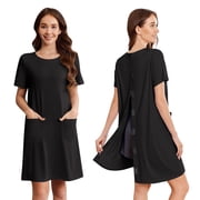 Pinspark Open Back Hospital Gowns for Women Tear Away Short Sleeve Post Surgery Soft Nightgowns for Elderly Women With Pocket