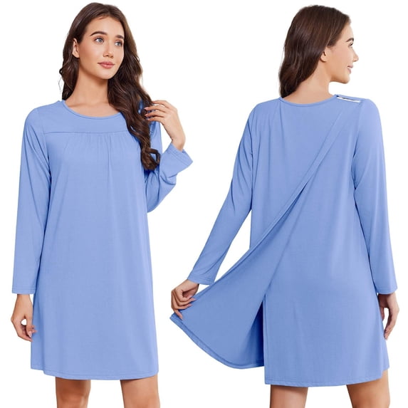 Pinspark Open Back Hospital Gowns for Women Tear Away Snap Long Sleeve Womens Hospital Gowns Adaptive Clothing for Women