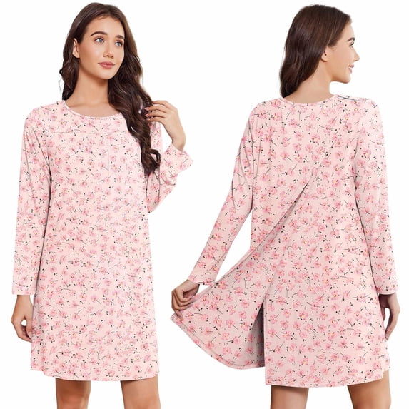 Pinspark Open Back Hospital Gowns for Women Tear Away Snap Long Sleeve Womens Hospital Gowns Adaptive Clothing for Women