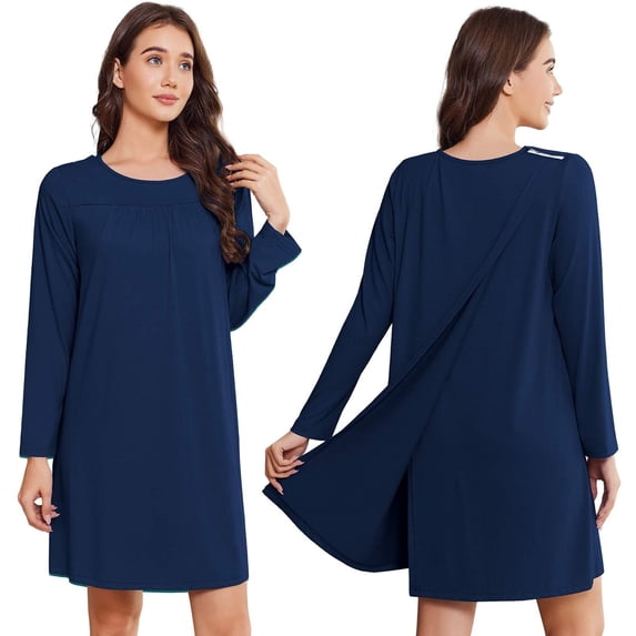 Pinspark Open Back Hospital Gowns for Women Tear Away Snap Long Sleeve Womens Hospital Gowns Adaptive Clothing for Women