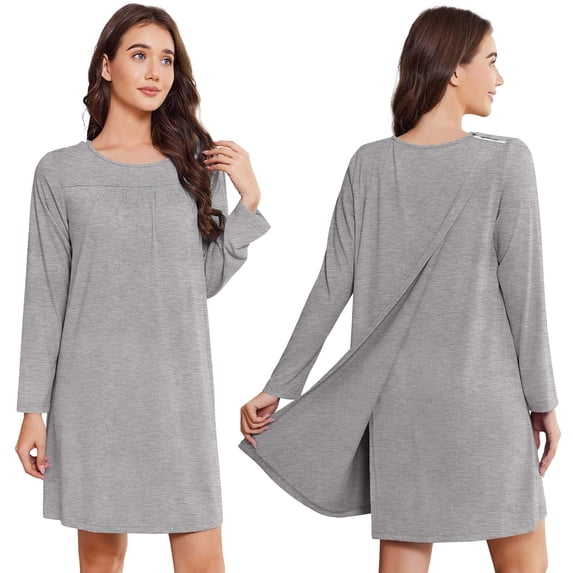 Pinspark Open Back Hospital Gowns for Women Tear Away Snap Long Sleeve Womens Hospital Gowns Adaptive Clothing for Women