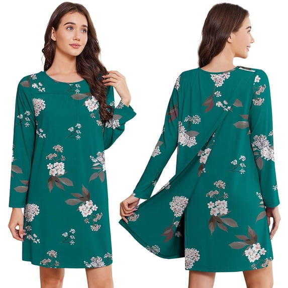 Pinspark Open Back Hospital Gowns for Women Tear Away Snap Long Sleeve Womens Hospital Gowns Adaptive Clothing for Women