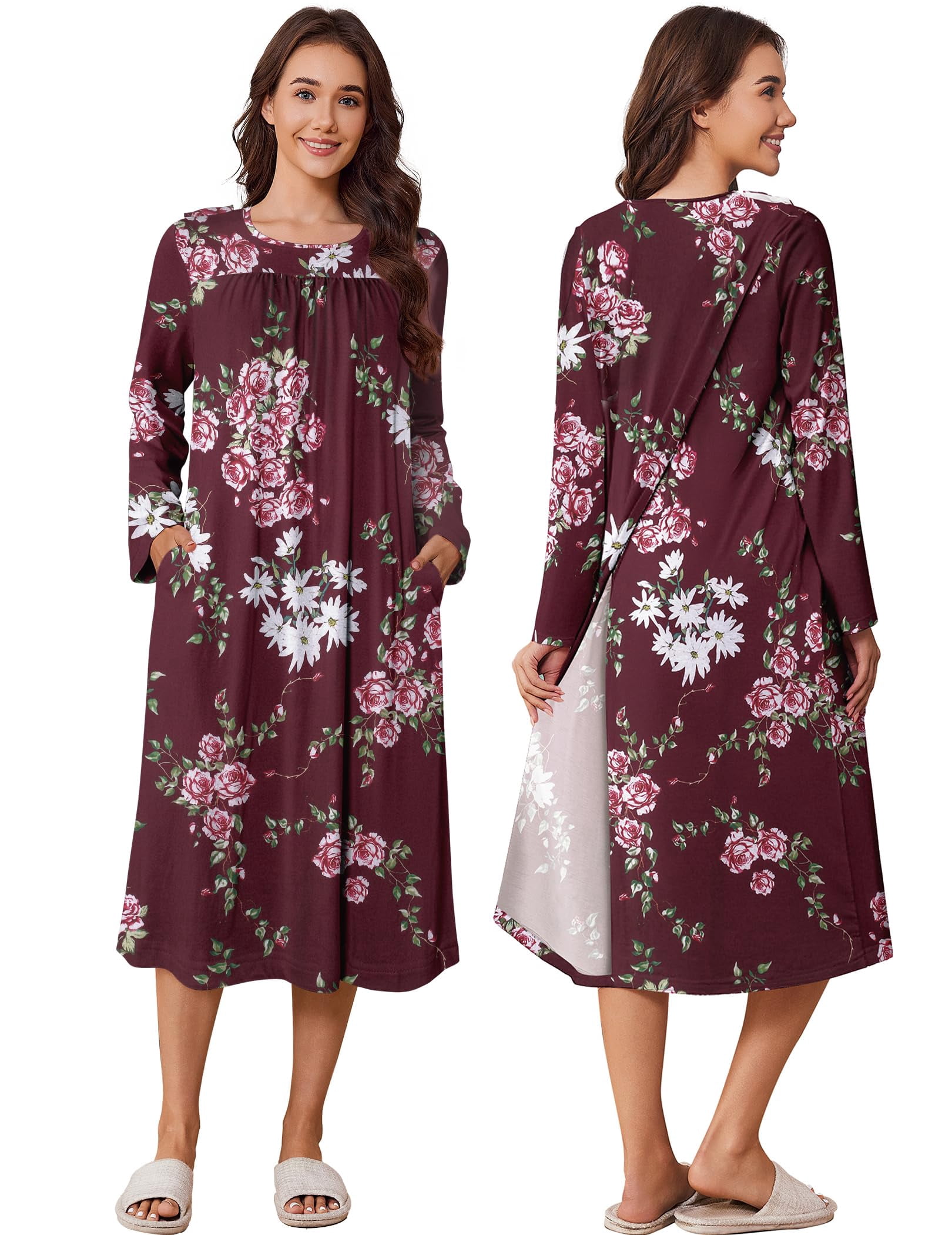 Torn Pyjamas Pinspark Open Back Nightgowns for Bedridden Women Post Surgery Pajamas ...
