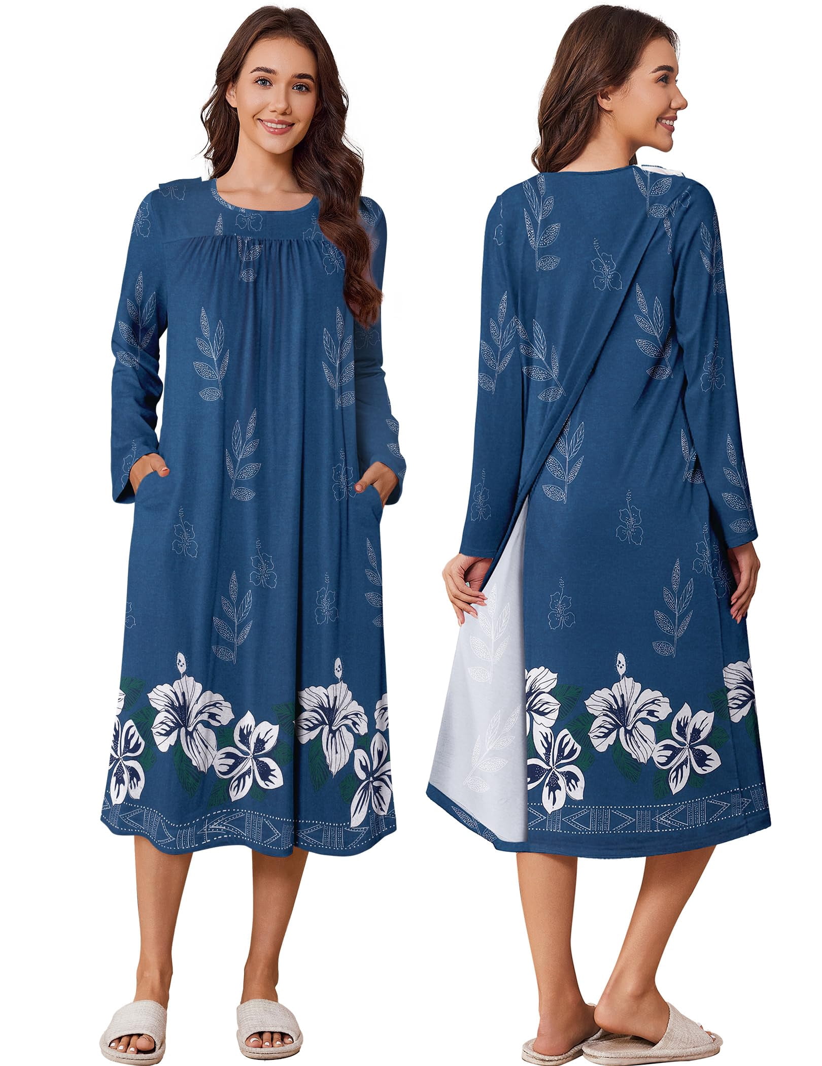 Torn Pyjamas Pinspark Open Back Nightgowns for Bedridden Women Post Surgery Pajamas ...