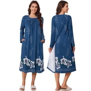 Pinspark Open Back Nightgowns for Bedridden Women Post Surgery Pajamas Tear Away Long Sleeve Dress Adaptive Clothing with Pockets